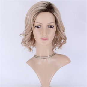 10＂Blonde with Dark Roots 5X5＂Mono Top Open Wefted Wigs