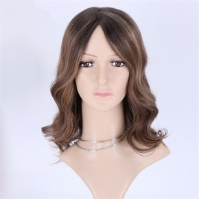 Stock 14＂ Dark Rooted Ash Brown 5X5＂Mono Top Open Wefted Wigs