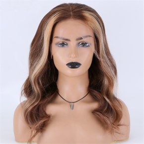 Brown Highlight Blonde Virgin Hair 13X6 HD Lace Front Wigs