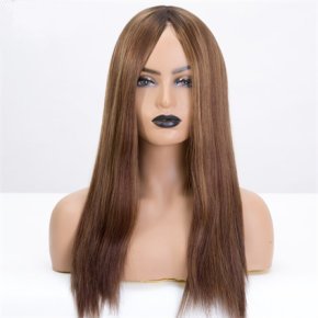 Brown Highlight with Dark Root Double Drawn Jewish Wigs