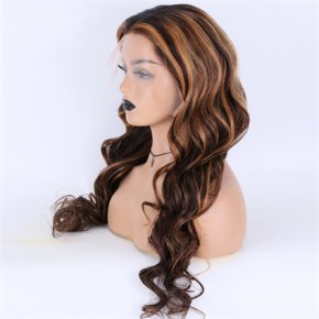 Brown With Blonde Highlight 180% Density 13X6 HD Lace Front Wigs