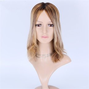 7X8＂Balayage Ombre Brown Blonde Silk Wefted Toppers