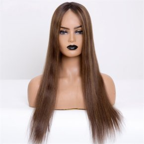 ８X8＂Brazilian Hair Balayage Brown Ombre Silk Wefted Toppers