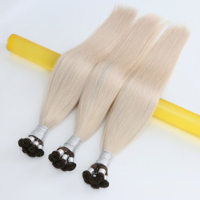 Custom Straight White with Brown Rooted Hand Tied Weft