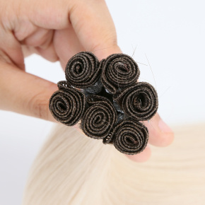 Double Drawn White with Brown Rooted Hand Tied Weft