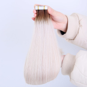 White with Brown Roots Normal Tape in Hair Eextension
